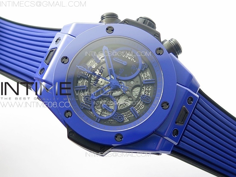 HUBLOT BIG BANG UNICO BLUE CERAMIC ZF 11 BEST EDITION SKELETON DIAL ON BLUE GUMMY STRAP A1280