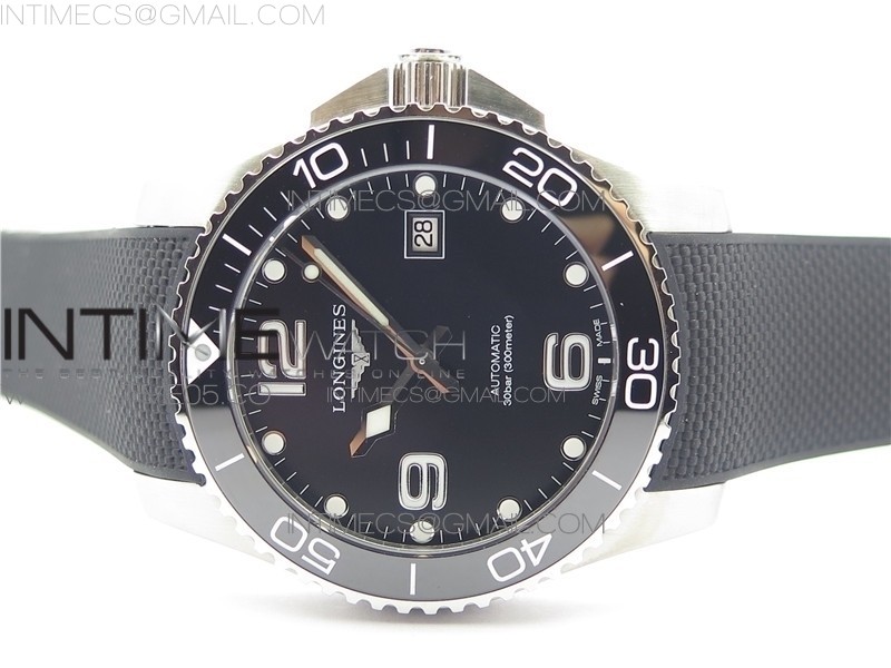 CONQUEST L3.840.4.56.6 REAL CERAMIC BEZEL SS ZF 11 BEST EDITION BLACK DIAL ON RUBBER STRAP A2824