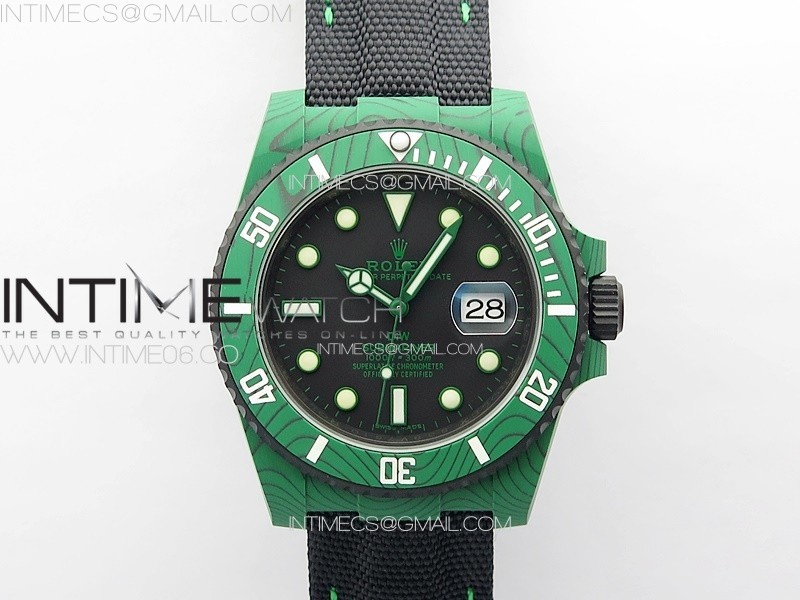 Submariner DIW Green Carbon VSF 11 Best Edition Black Dial on Black Nylon Strap VS3135