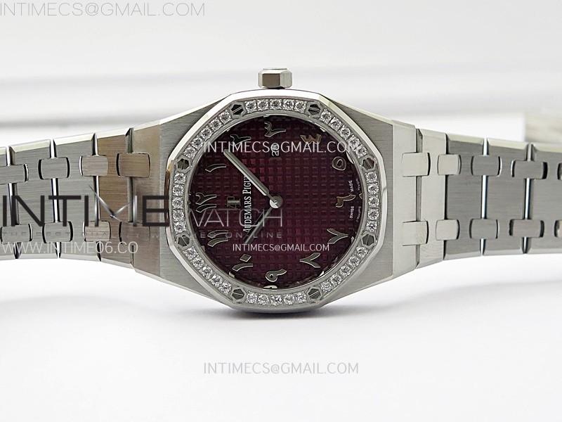 Lady Royal Oak 33mm 67651 Diamonds SS ZF 11 Best Edition Purple Textured Dial on SS Bracelet RONDA Quartz