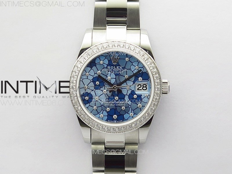 DateJust 31mm 278274 904L SSCrystals Bezel GMF Best Edition Blue Flowers Crystals Dial on 904L Oyster Bracelet A2824