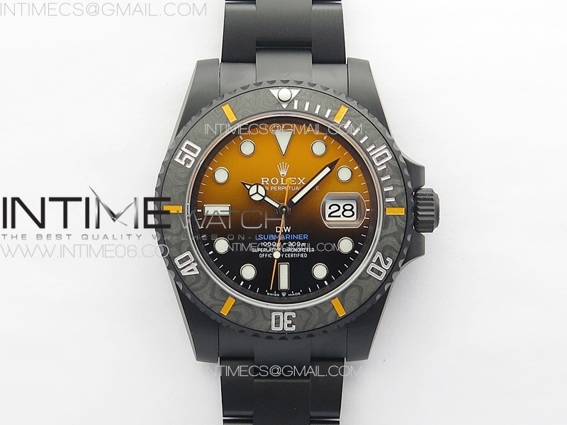 Submariner DIW Carbon Bezel VSF 11 Best Edition Orange Dial on DLC Bracelet VS3135 (Free Rubber Straps)