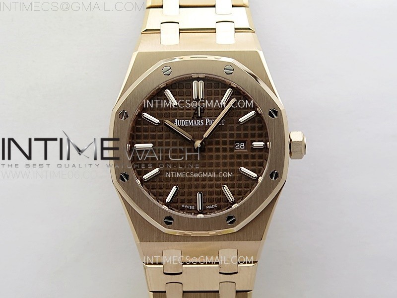 Lady Royal Oak 33mm 67651 RG ZF 11 Best Edition Brown Textured Dial on RG Bracelet RONDA Quartz