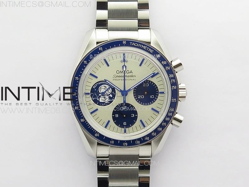 Speedmaster SS Blue Snoopy OMF 11 Best Edition White Dial on New SS Bracelet Manual Winding Chrono Movement