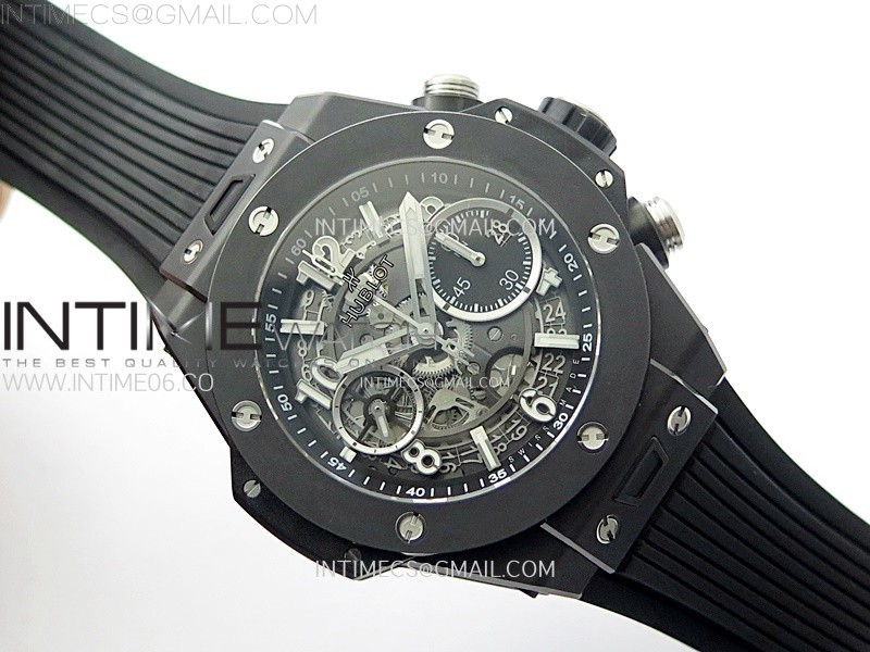 HUBLOT BIG BANG UNICO 42MM REAL BLACK CERAMIC BBF 11 BEST EDITION BLACK SKELETON DIAL ON BLACK RUBBER STRAP A1280