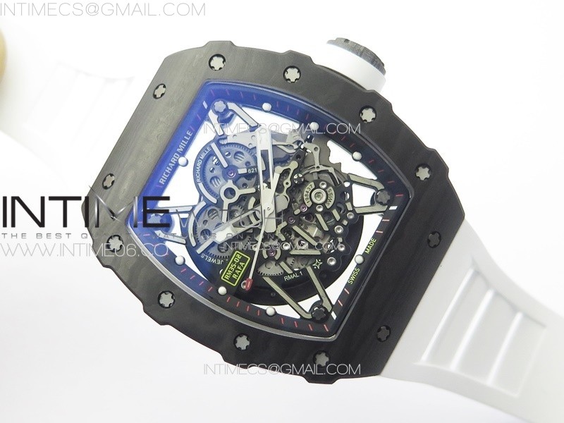 RM035-02 Real Forge Carbon ZF 11 Best Edition Skeleton Dial on White Rubber Strap NH05A V3+