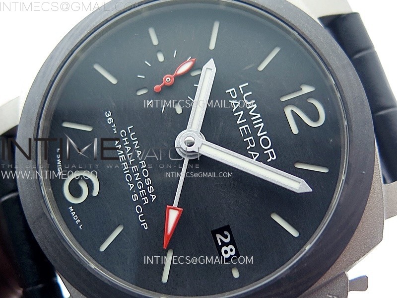 PAM1096 W LUMINOR GMT 42MM TITANIUM VSF 11 BEST EDITION BLACK DIAL ON BLACK LEATHER STRAP P.9011 SUPER CLONE