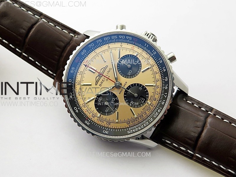 NAVITIMER B01 43MM SS B50 BEST EDITION RG DIAL BLACK SUBDIAL ON BROWN LEATHER STRAP A7750