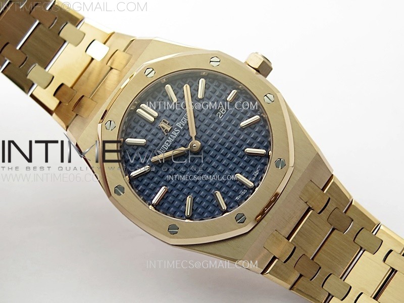 Lady Royal Oak 33mm 67651 RG ZF 11 Best Edition Blue Textured Dial on RG Bracelet RONDA Quartz