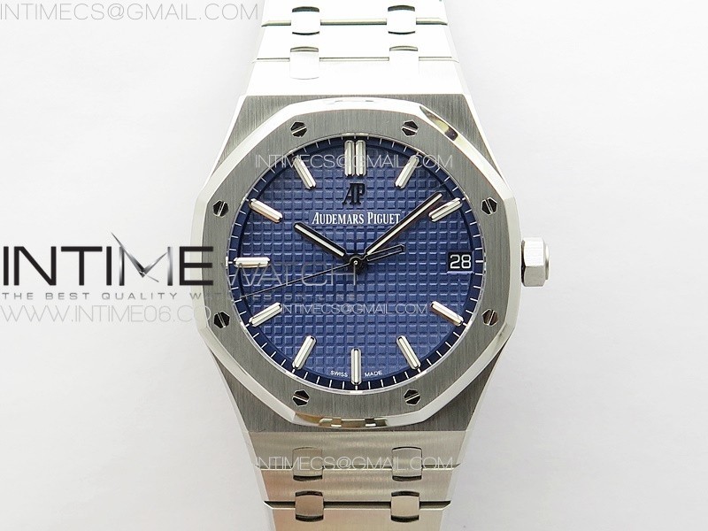 Royal Oak 41mm 15500 SS ZF 11 Best Edition Blue Textured Dial on SS Bracelet A4302 Super Clone V3