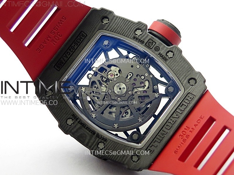 RM035-02 Real NTPT ZF All in one movement 11 Best Edition Skeleton Dial on Red Rubber Strap V5