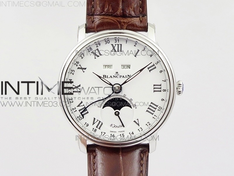 Villeret Quantième Complet 8 Jours SS Complicated Function OMF 11 Best Edition White Dial on Brown Leather Strap A6639