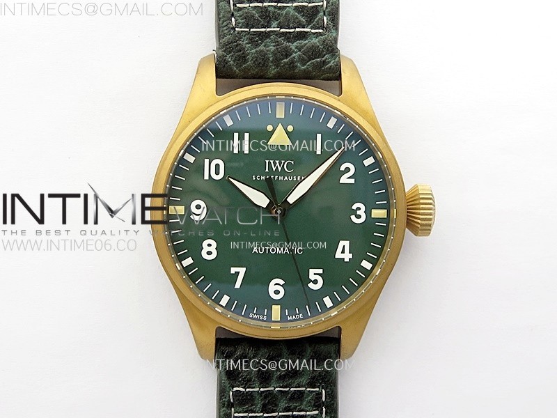 BIG PILOT IW329702 BRONZE M+F 11 BEST EDITION GREEN DIAL ON BROWN LEATHER STRAP SEIKO 8N-24