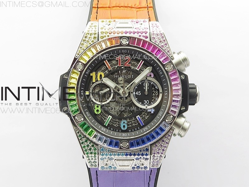 BIG BANG UNICO RAINBOW KING SS 45MM ZF 11 BEST EDITION ON RAINBOW GUMMY STRAP A1242