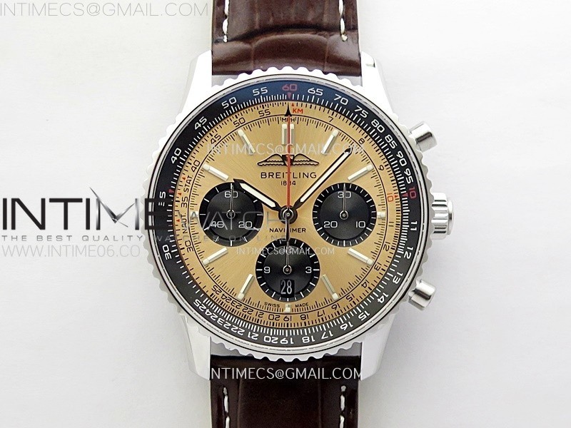 NAVITIMER B01 43MM SS B50 BEST EDITION RG DIAL BLACK SUBDIAL ON BROWN LEATHER STRAP A7750