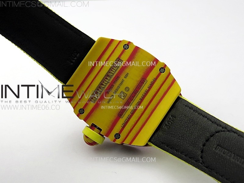 RM027-03 Real Tourbillon OrangeRed Carbon BBR Best Edition Skeleton Dial on Yellow Nylon Strap