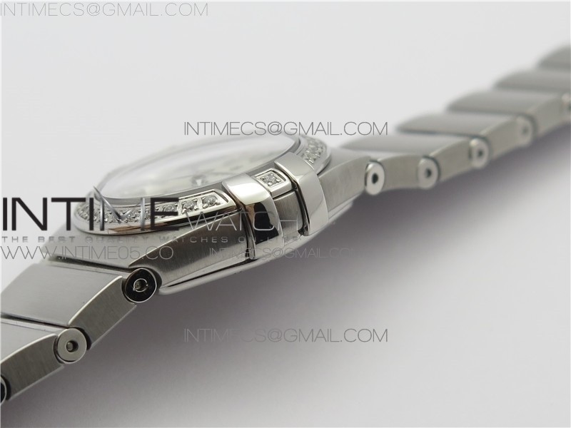 CONSTELLATION LADIES 27MM K11F 11 BEST EDITION SS DIAMONDS BEZEL WHITE MOP DIAL STICK MARKERS ON SS BRACELET ETA QUARTZ