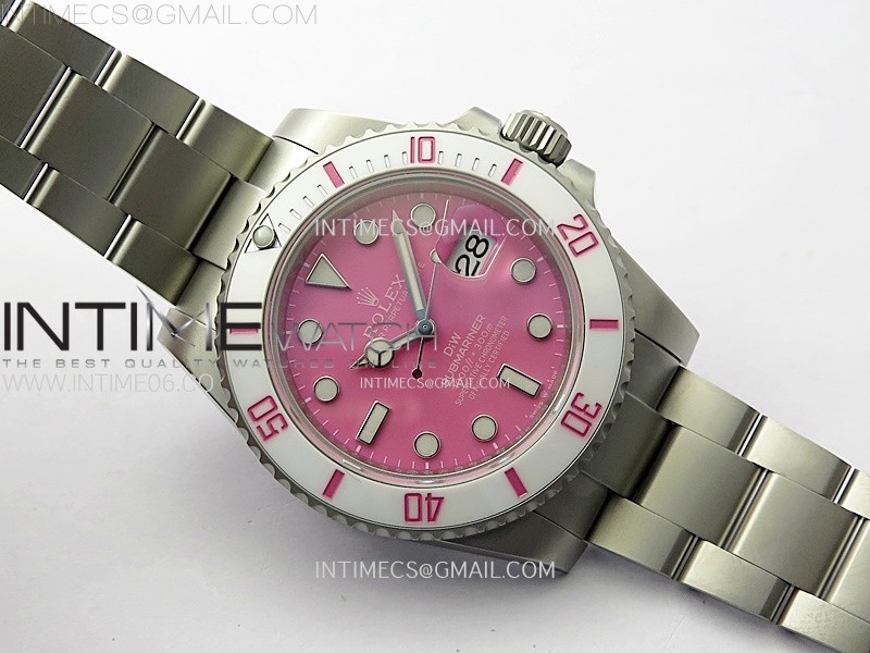 Submariner DIW Sandblasted White Ceramic Bezel VSF 11 Best Edition Pink Dial on SS Bracelet VS3135