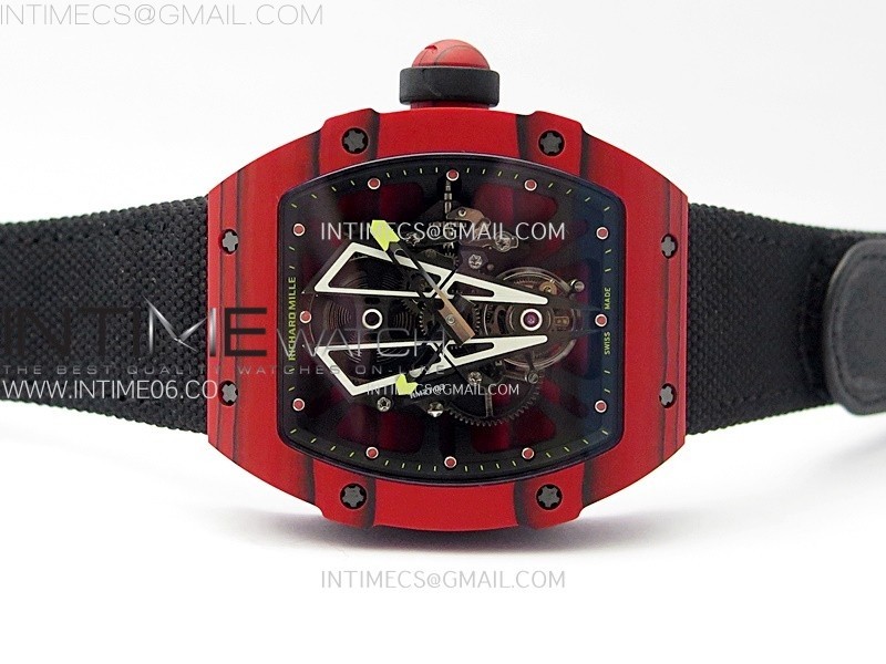 RM027-03 Real Tourbillon Red Carbon BBR Best Edition Skeleton Dial on Black Nylon Strap