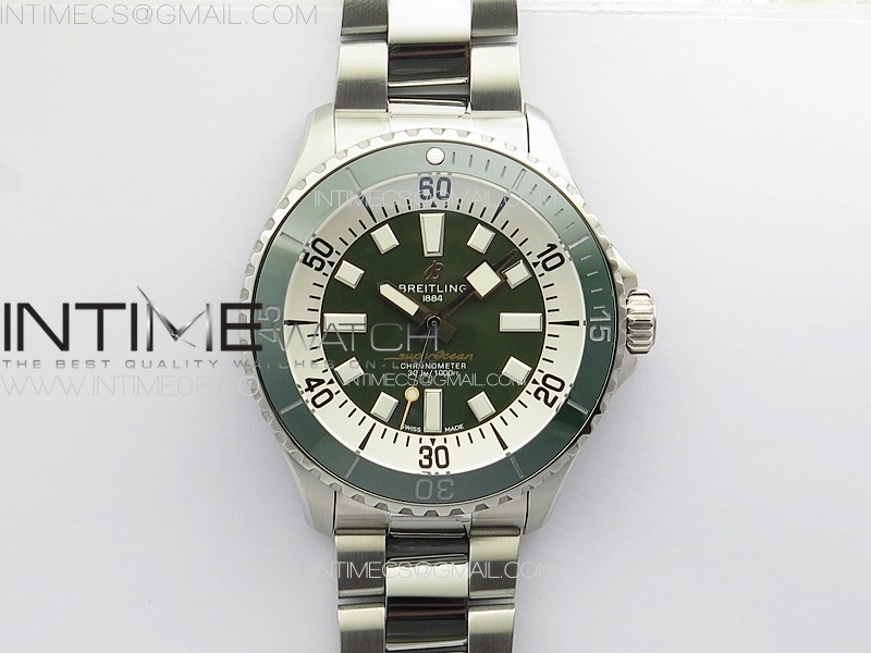 SUPEROCEAN AUTOMATIC 44 GREEN CERAMIC BEZEL TF 11 BEST EDITION GREEN DIAL ON SS BRACELET A2824