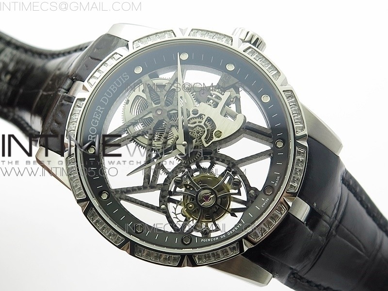 Excalibur Rddbex0393 SS Crystals Bezel BBR Best Edition Skeleton Dial on Black Leather Strap A2136 Tourbillon V4