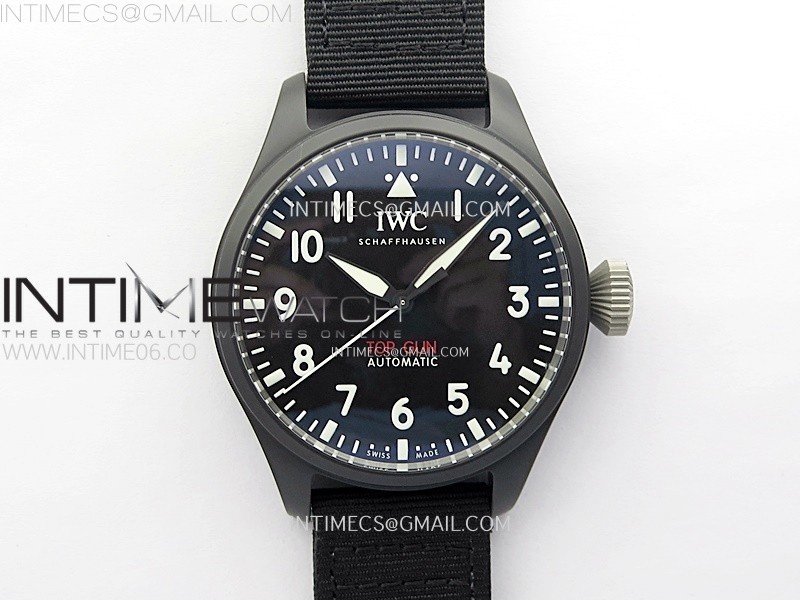 BIG PILOT IW329801 REAL CERAMIC M+F 11 BEST EDITION BLACK DIAL ON BLACK CALFSKIN STRAP SEIKO 8N-24