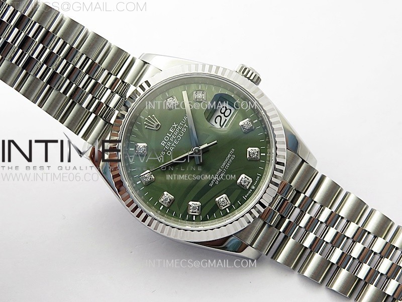 DateJust 36 SS 126234 VSF 11 Best Edition 904L Steel Green Leaf Dial Diamonds Markers on Jubilee Bracelet VS3235