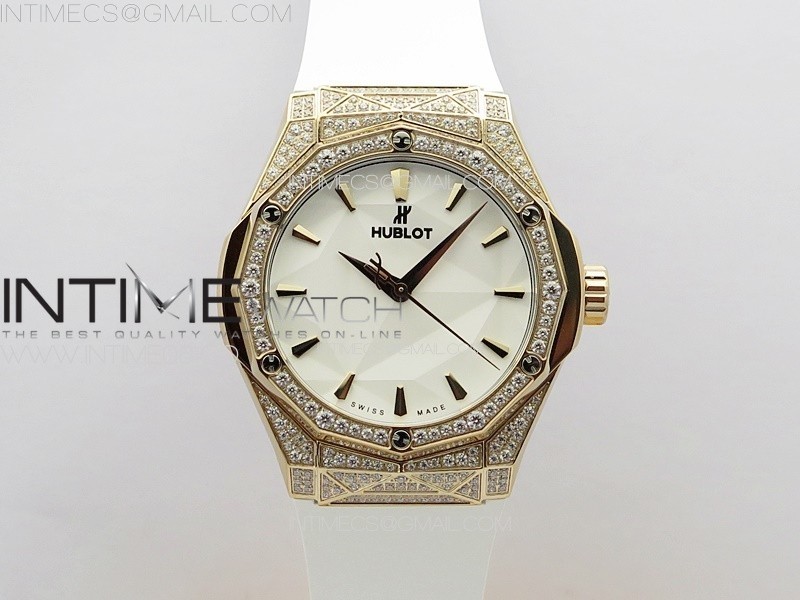 CLASSIC FUSION ORLINSKI RG FULL DIAMONDS APSF 11 BEST EDTION WHITE FACETED DIAL ON WHITE RUBBER STRAP A2892