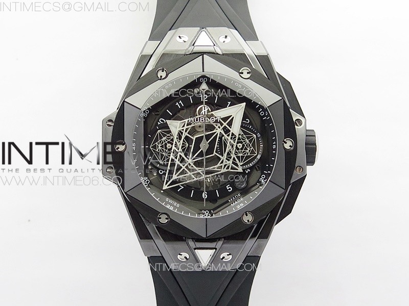 BIG BANG SANG BLEU II BLACK CERAMIC BBF BEST EDITION ON BLACK RUBBER STRAP A1240