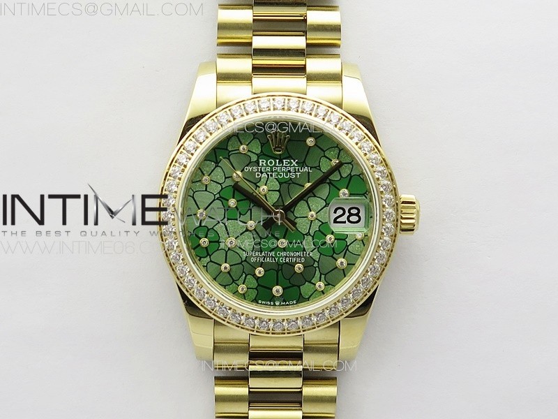 DateJust 31mm 278274 YG Crystals Bezel GMF Best Edition Green Flowers Crystals Dial on YG President Bracelet A2824