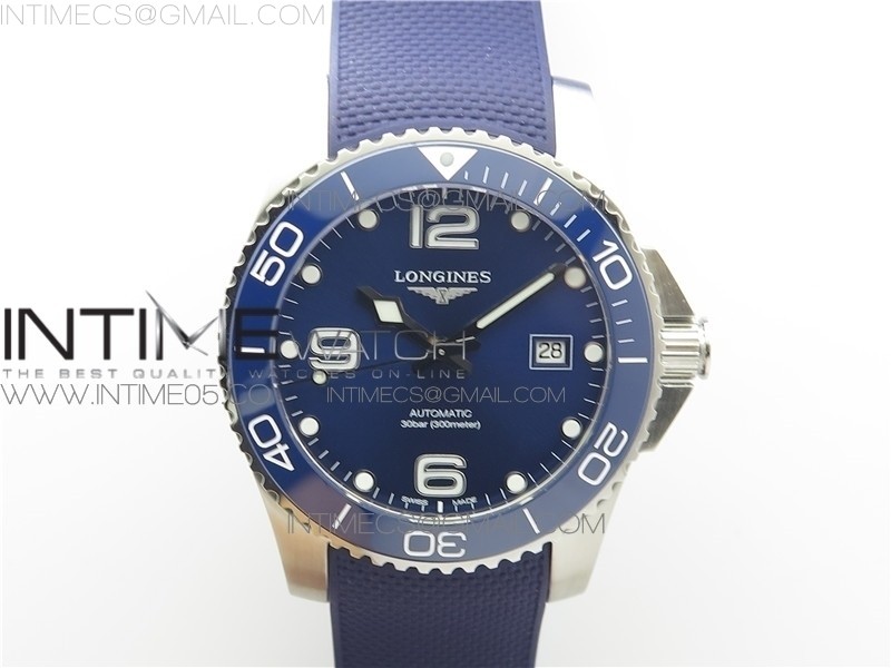 CONQUEST L3.840.4.56.6 REAL CERAMIC BEZEL SS ZF 11 BEST EDITION BLUE DIAL ON RUBBER STRAP A2824