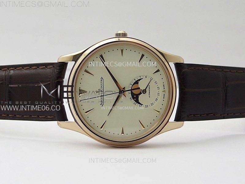 MASTER ULTRA THIN MOON 1362520 RG ZF 11 BEST EDITION IVORY DIAL ON BROWN LEATHER STRAP V3 SA925 SUPER CLONE