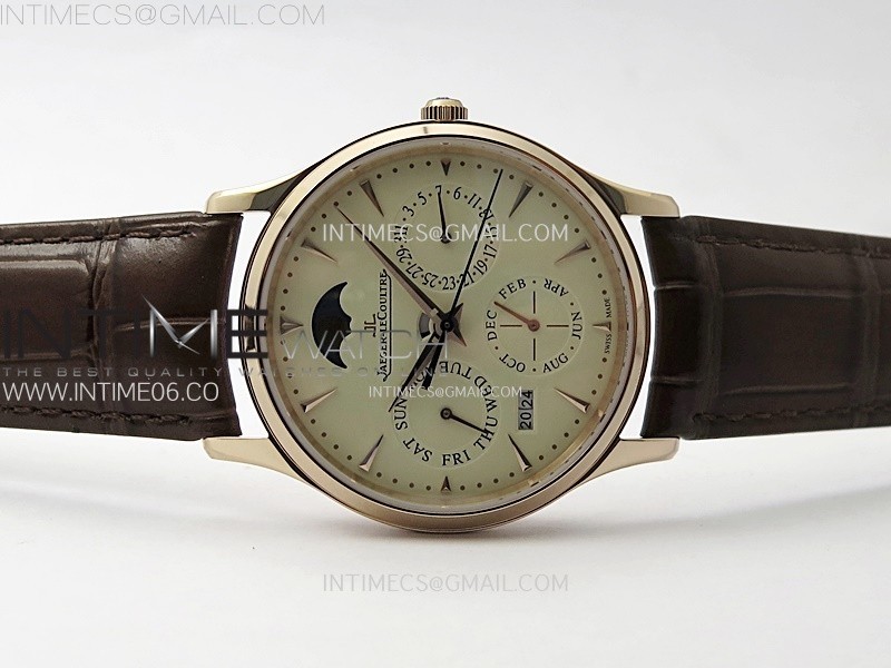 MASTER ULTRA THIN PERPETUAL CALENDAR RG J FACTORY BEST EDITION CREAM DIAL ON BROWN LEATHER STRAP A868